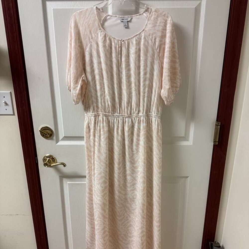Nine West - Cream & Peach Blouson Midi Dress  Size Large